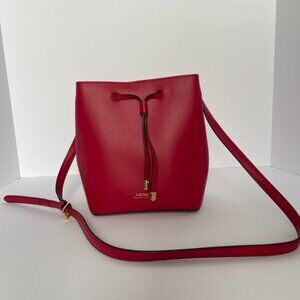 Ralph Lauren Red Leather Bucket Bag Dryden Debby Mini Leather Drawstring Purse